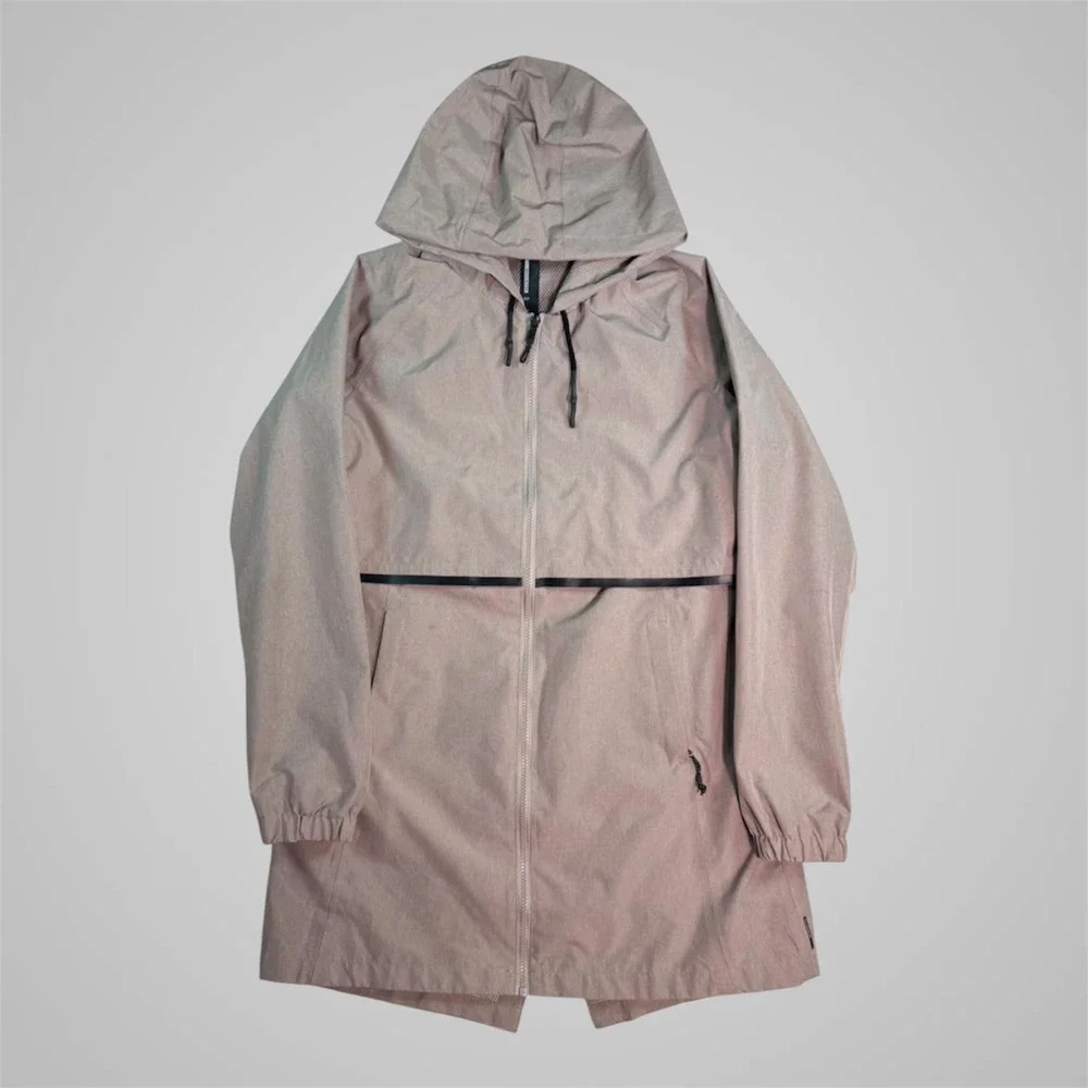 Mondetta Womens Hooded Rain Parka Jacket Taupe Full Zip Mesh Lined Small